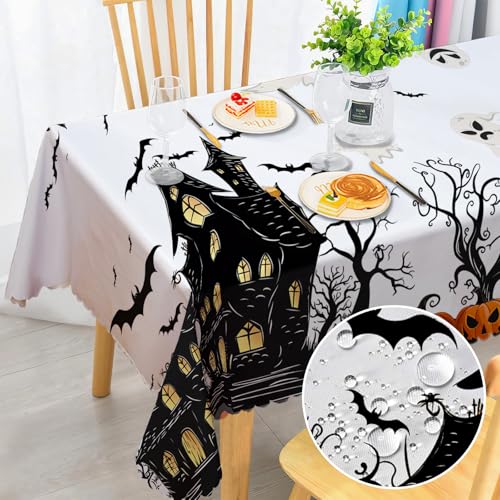 Halloween Tischdecke Abwaschbar Rechteckig Kürbis Geist Gartentischdecke Fleckschutz Wasserdicht Tischtuch Pflegeleicht Outdoor Tischdecken für Küche, Esstisch, Party, Abendessen 110x140cm von Chicnix