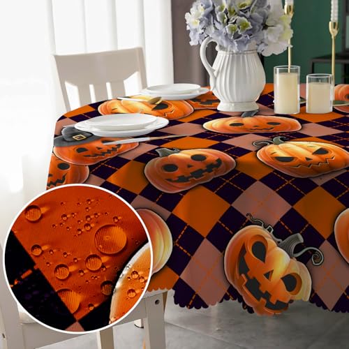 Halloween Tischdecke Rund 150 cm Abwaschbar Kürbis Geist Tischdecke Fleckschutz Pflegeleicht Wasserdicht Tischtuch aus Polyester Tischdecken für Küche, Esstisch, Couchtisch, Party, Garten von Chicnix