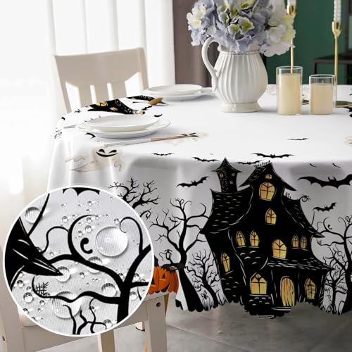 Halloween Tischdecke Rund 150 cm Abwaschbar Kürbis Geist Tischdecke Fleckschutz Pflegeleicht Wasserdicht Tischtuch aus Polyester Tischdecken für Küche, Esstisch, Couchtisch, Party, Garten von Chicnix