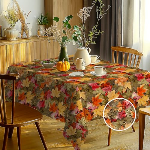 Herbst Tischdecke Abwaschbar Rechteckig Ahornblatt Gartentischdecke Fleckschutz Wasserdicht Tischtuch Pflegeleicht Outdoor Tischdecken für Küche, Esstisch, Party, Abendessen 110x140cm von Chicnix