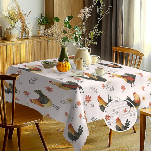 Herbst Tischdecke Abwaschbar Rechteckig Hühner Gartentischdecke Fleckschutz Wasserdicht Tischtuch Pflegeleicht Outdoor Tischdecken für Küche, Esstisch, Party, Abendessen 110x140cm von Chicnix