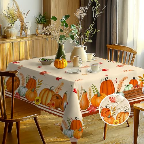 Herbst Tischdecke Abwaschbar Rechteckig Kürbis Gartentischdecke Fleckschutz Wasserdicht Tischtuch Pflegeleicht Outdoor Tischdecken für Küche, Esstisch, Party, Abendessen 110x140cm von Chicnix