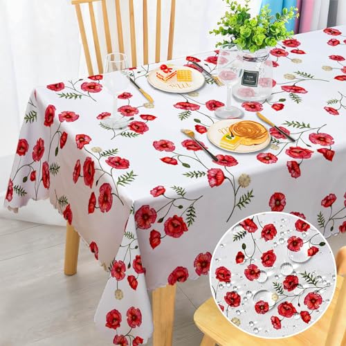 Rechteckige Tischdecke, schmutzabweisende Tischdecke, Blumen, wasserdichte Tischdecke, waschbar, Polyester-Tischabdeckung für Küche, Esstisch, Couchtisch, Abendessen, 110 x 140 cm von Chicnix