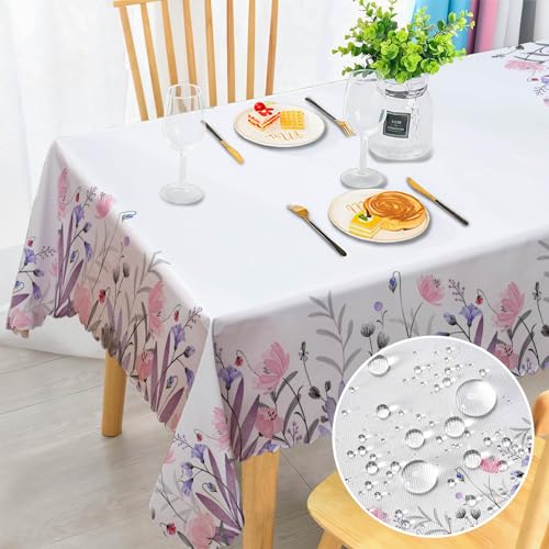 Tischdecke Abwaschbar Rechteckig Florals Garten Tischdecken Fleckschutz Tischwäsche Wasserdicht Tischtuch für Draußen Esszimmer, Küche, Garten, Party, Hochzeiten oder Haushalt 152x220cm von Chicnix