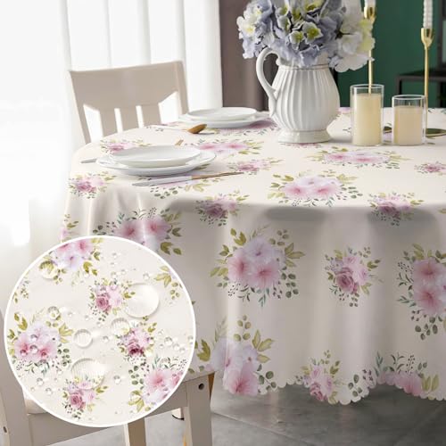 Tischdecke Rund 150 cm Abwaschbar Florals landhausstil Tischdecke Fleckschutz Pflegeleicht Wasserdicht Tischtuch aus Polyester Tischdecken für Küche, Esstisch, Couchtisch, Party, Garten von Chicnix