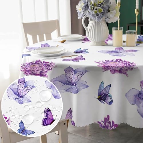 Tischdecke Rund 150 cm Abwaschbar Florals landhausstil Tischdecke Fleckschutz Pflegeleicht Wasserdicht Tischtuch aus Polyester Tischdecken für Küche, Esstisch, Couchtisch, Party, Garten von Chicnix