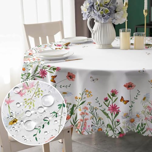 Tischdecke Rund 150cm Florals landhausstil Tischdecken Abwaschbar Tischtuch aus Polytester Wasserabweisend, Dauerhaft Kratzfest für Küche, Esszimmer, Couchtisch, Parteien, Abendessen, Garten von Chicnix