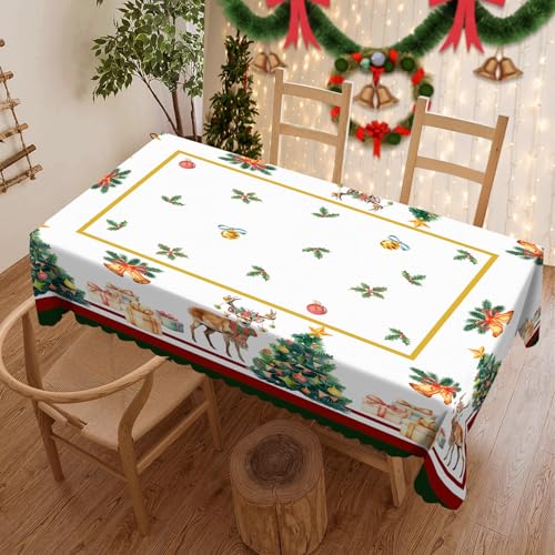 Weihnachten Tischdecke Abwaschbar Rechteckig Weihnachtsbaum Gartentischdecke Fleckschutz Wasserdicht Tischtuch Pflegeleicht Weihnachtstischdecke für Küche Esstisch Party Dekor 140x180cm von Chicnix