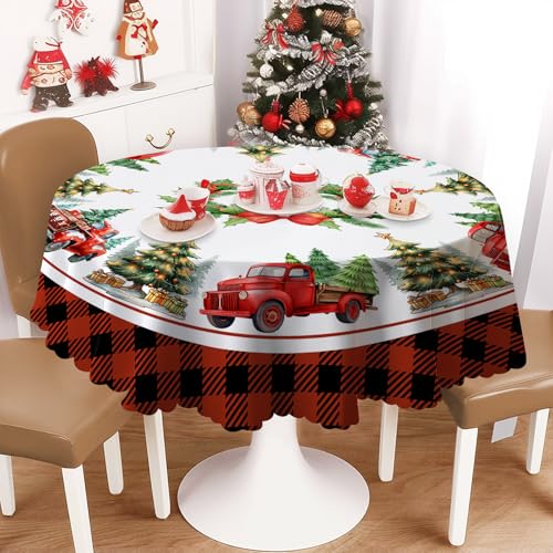 Weihnachten Tischdecke Rund 150 cm, Abwaschbar Weihnachtsbaum Tischdecke Fleckschutz Pflegeleicht Wasserdicht Tischtuch aus Polyester Outdoor Tischdecken für Küche Esstisch Garten Party Dekor von Chicnix