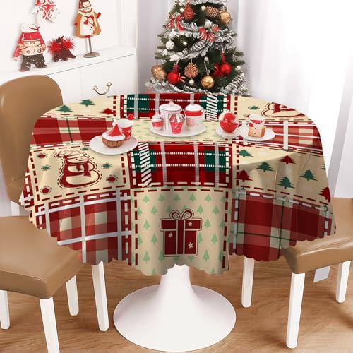 Weihnachten Tischdecke Rund 150 cm, Abwaschbar Weihnachtsbaum Tischdecke Fleckschutz Pflegeleicht Wasserdicht Tischtuch aus Polyester Weihnachtstischdecke für Küche Esstisch Garten Party Dekor von Chicnix