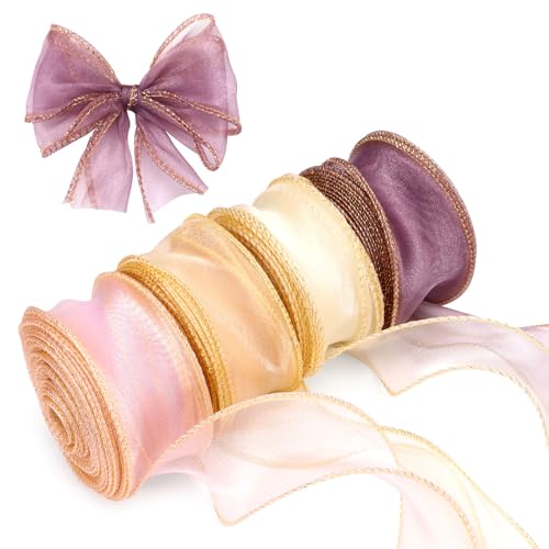 40 Yards Goldene Rand Bänder für Geschenkverpackung, 4 Farben Klares Chiffonband, Band Organza zum Basteln, Kranz, Haarschleifen, Geschenkverpackung, Hochzeit von Chihutown