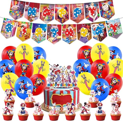 The Amazing D-Circus Geburtstagsparty-Dekorationen Cartoon Jaxx Pomnni Partyzubehör Merch enthalten Banner Kuchen Topper Luftballons Cupcake Toppers (Digital Circus) von Chilful