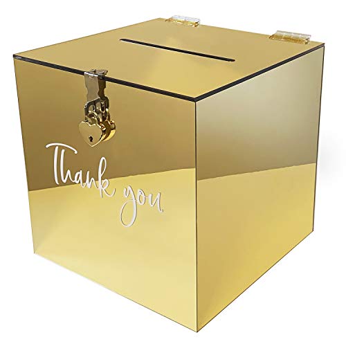 Chili Originals Acryl Geschenk Karten Box für Hochzeit | Wishing Well Wedding Card Box | Geldbox mit Herz Schloss | Briefbox für Gast Geschenke, Danke Karten, Glückwünsche | Deko Briefkasten (Gold) von Chili Originals