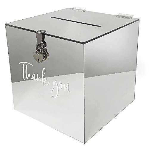 Chili Originals Acryl Geschenk Karten Box für Hochzeit | Wishing Well Wedding Card Box | Geldbox mit Herz Schloss | Briefbox für Gast Geschenke, Danke Karten, Glückwünsche | Deko Briefkasten (Silber) von Chili Originals