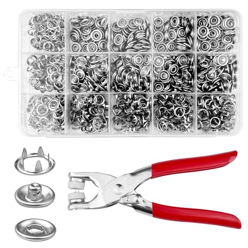 Chiluxendo 200 sets Druckknöpfe Ohne Nähen, 9.5mm Rostfrei Silber Metall Druckknöpfe für Kleidung, Eine Druckknopf Set mit knopfzange, für Bastelarbeiten, Handgemaakt, Taschen Und Kleding Repareren von Chiluxendo