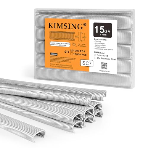 Kimsing SC7 15 Gauge 3/4 Zoll Crown C Ring Klammern C-Ringe Hog Rings Draht Zaunklammern Verschluss für C Ring Pistole, Hog Ring Werkzeug, C Ring Zange, 1000 Stück/Pack von China-top Silver