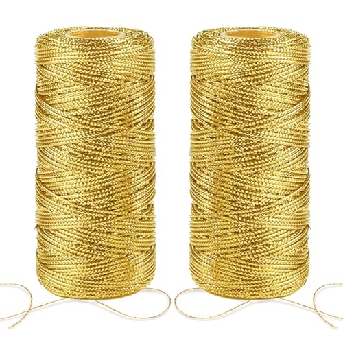 2 Rolle Gold Metallic Kordel, 100 Meter Gold Kordel Craft Cord für Geschenkpapier Dekoration Kunsthandwerk von Chingcoo