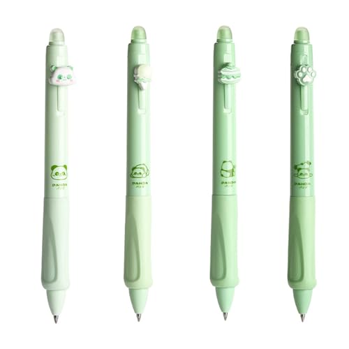 Chingcoo Radierbarer Kugelschreiber,4 Stück Tintenroller Radierbar Einziehbare, Radierbare Stifte Erasable Pens, Gelstifte Radierbar für Studenten Geschenk(0,5 mm Blau) Grüner Panda von Chingcoo