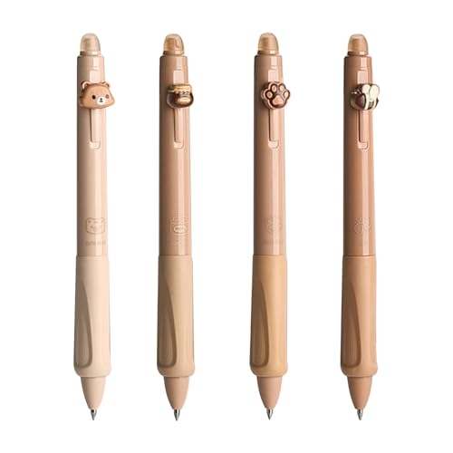 Chingcoo Radierbarer Kugelschreiber, 4 Stück Tintenroller Radierbar, Cartoon Löschbarer Stift, 0.5mm Erasable Pen Set für Studenten Geschenk, Schul Bürobedarf Kaffeebär von Chingcoo