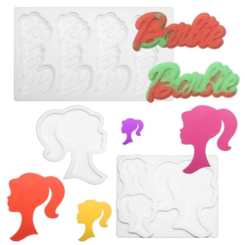 3 Stück Puppenkopf Silikonform Schöne Mädchen Thema Fondant Form Prinzessin Puppe Kopf Buchstaben Silikonform Puppenkopf Schokolade Süßigkeiten Form für Cupcake Topper, Schokolade Süßigkeiten Gebäck von Chistepper