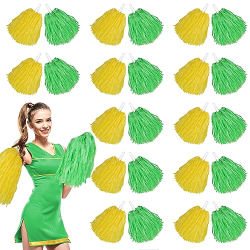 Cheerleading-Pompons, Kunststoff, 24 Stück, Cheer Squad Team Spirited Fun Pom Poms für Sport, Tanz, Party, 30 Gramm Gewicht je (gelb, grün) von Chivao