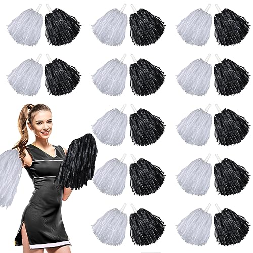 Cheerleading-Pompons, Kunststoff, 24 Stück, Cheer Squad Team Spirited Fun Pom Poms für Sport, Tanz, Party, 30 Gramm Gewicht je (weiß, schwarz) von Chivao