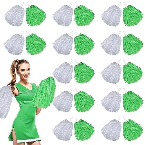 Cheerleading-Pompons, Kunststoff, 24 Stück, Cheer Squad Team Spirited Fun Pom Poms für Sport, Tanz, Sport, Party, je 30 g Gewicht (grün, weiß) von Chivao