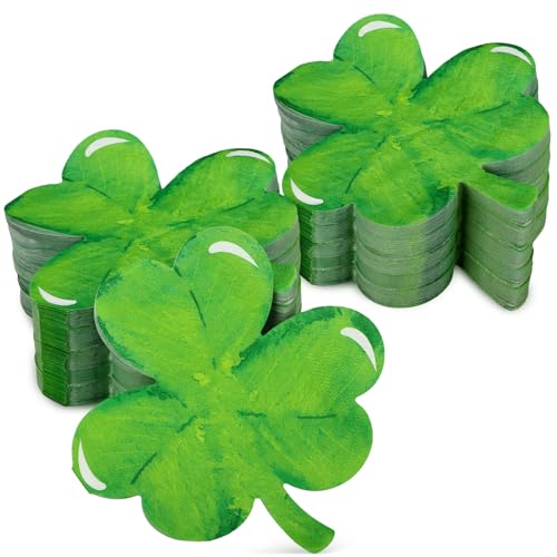 Chivertion 150 Stück St. Patrick's Day Servietten, Kleeblatt, Papierservietten, Aquarell, Grün, Einweg-Servietten, irische Cocktail-Servietten, dekorative Kleeblätter, Abendessen, Handservietten für von Chivertion