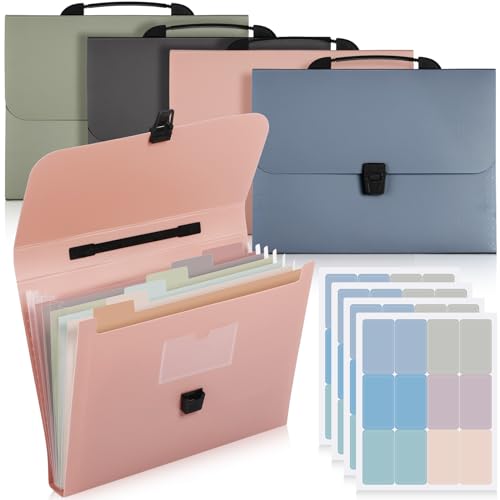 Cholemy Fächermappe mit 7 Fächern, A4, Briefform, tragbarer Papier-Organizer, erweiterbarer Kunststoff-Dokumenten-Organizer für Reisen, Schule, Büro, mit Klappe (dunkle Farbe), 4 Stück von Cholemy