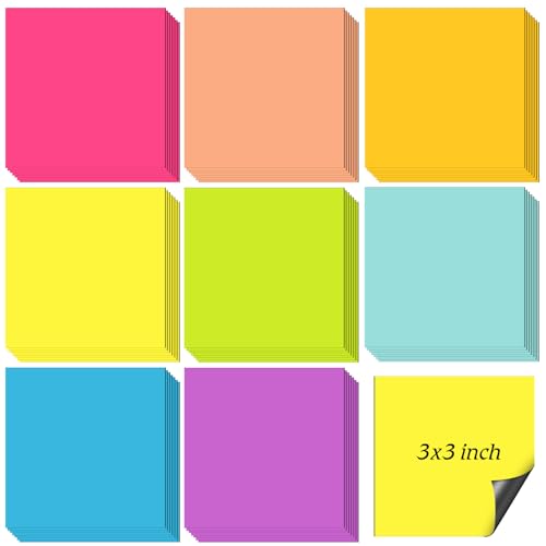 Cholemy Wiederverwendbare magnetische Haftnotizen, 7,6 x 7,6 cm, trocken abwischbar, selbstklebende Notizblöcke, einfach anzubringen, Notizen für Whiteboard, Kühlschrank, Schließfach, Schranktür, für von Cholemy