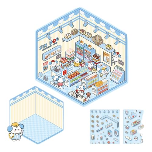 3d Aufkleber Szene 3d Diy Fun Stickers Scene Make Your Own Supermarket 3d Building House Set Cute Handwerk Dekoration Dekorative Miniaturhaus Die Mit Hausszenen Hausaufkleber Machen Sie (4 Stück,3) von ChongKuan