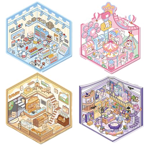 4 Sets Diy 3d House Stickers Haus Aufkleber Make Scenes for Hausaufkleber Fun Adults Miniature Zum Selbermachen Di-y (1) von ChongKuan