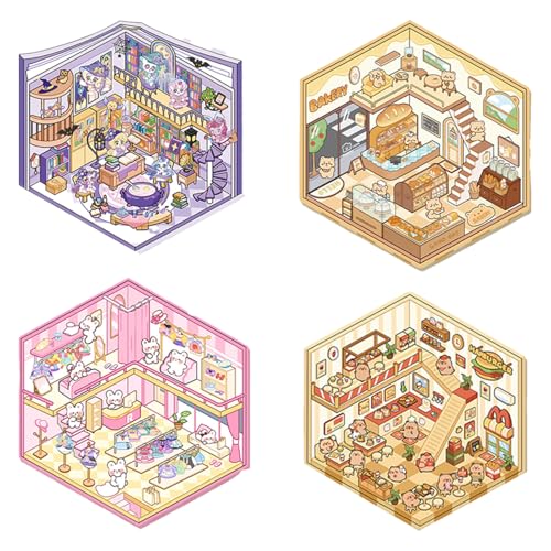 4 Sets Diy 3d House Stickers Make Sets Haus Aufkleber Scenes for Hausaufkleber Fun Adults Miniature Zum Selbermachen Di-y (4) von ChongKuan