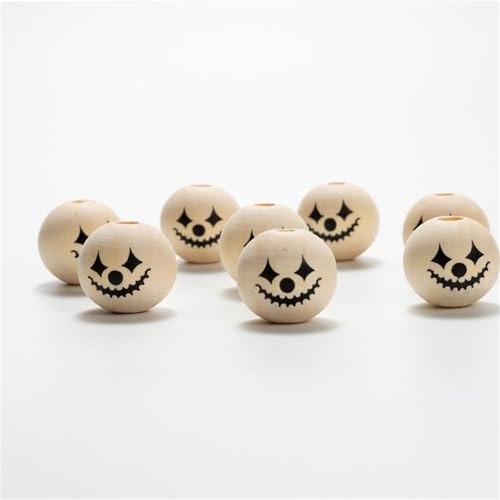 ChongKuan 20mm Halloween Holzperlen Runde Wooden Beads Wood Holzkugeln Holzkugeln Mit Gesicht for DIY Making Halloween (3,100 Stück) von ChongKuan