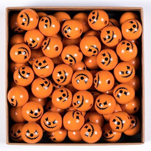 ChongKuan 20mm Halloween Holzperlen Runde Wooden Beads Wood Holzkugeln Holzkugeln Mit Gesicht for DIY Making Halloween (7,100 Stück) von ChongKuan