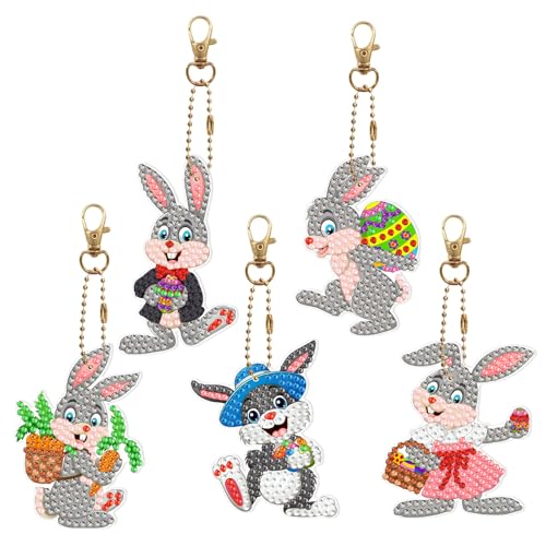 ChongKuan Anhänger Mit Oster Diamant Kunstmalerei Diamond Painting Kaninchen Ostern Diamantmalerei Hängedekoration Osterei Schlüsselanhänger Keychain Hase 5d Kits Set Tischdeko (2) von ChongKuan