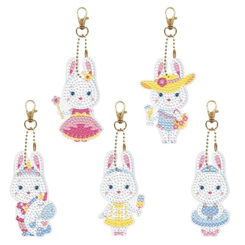 ChongKuan Anhänger Mit Oster Diamant Kunstmalerei Diamond Painting Kaninchen Ostern Diamantmalerei Hängedekoration Osterei Schlüsselanhänger Keychain Hase 5d Kits Set Tischdeko (3) von ChongKuan