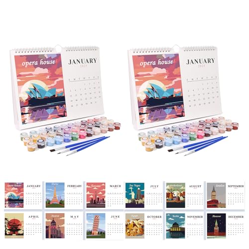 Malen Nach Zahlen Kalender 2025 Paint By Numbers Calendar Painting By Animal Kreative Tier Kits (2 Stück Wandkalender) von ChongKuan