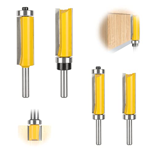 4 Stück Bündigfräser 8mm Schaft, Bündigfräser Kugellager Oben, Schneiden Durchmesser Holz Fräser Router Bit Oberfräser, für Holzbearbeitung, Top/Bottom Bearing Flush Trim Bit Holzbearbeitung (4) von Choonjin