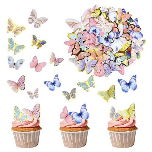 Chornow 101 Stück Schmetterlinge Deko Torte, Mehrere Farben 3D Schmetterlinge Dreidimensional Tortendeko Cupcake Toppers für Junge Mädchen Geburtstag Party Kuchen Deko (Farben) von Chornow