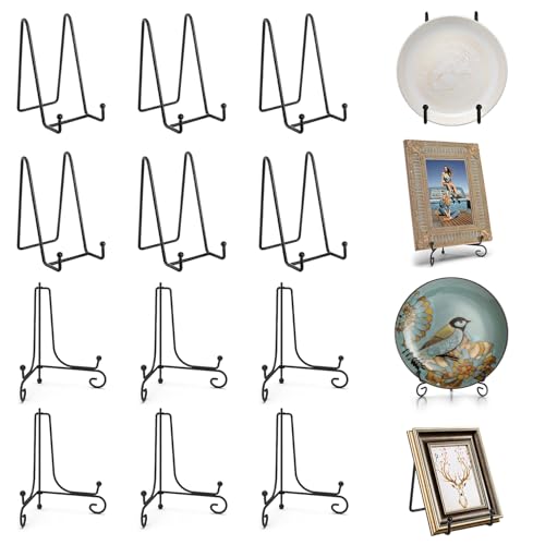 Chostky 12Pcs Teller Ständer für Display, 6 Zoll schwarzes Eisen Tellerhalter Display Ständer, Bilderrahmen Stand für dekorative Platte, Buch, Mini Staffelei, Schüssel, Sammlerstücke, Tabletop Kunst von Chostky