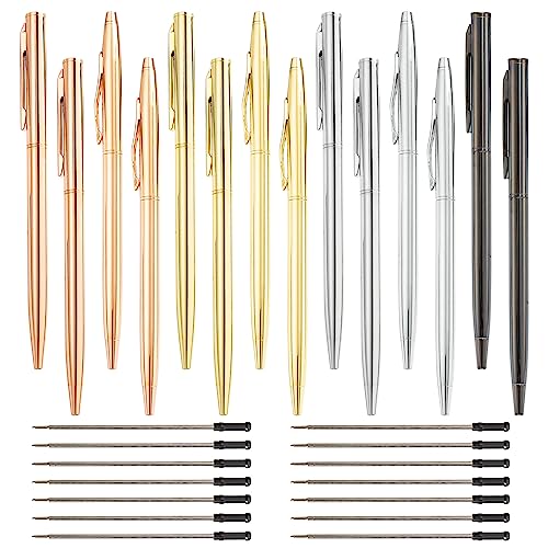 Chostky 14PCS Metall Kugelschreiber Business Signing Pen Sign-in Stift Einziehbarer Metall Signatur Pen mit 14PCS schwarze Tinte Nachfüllungen für Hotel Office Schule Hochzeit Schreiben Signing von Chostky