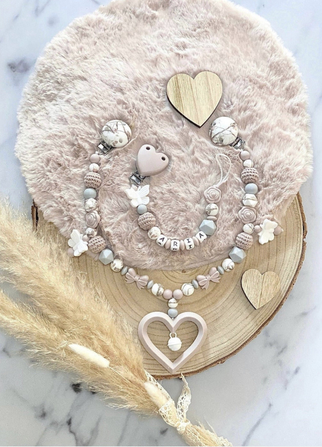 Schnullerkette Mit Name Kinderwagenkette Personalisiert Mädchen Makramee Regenbogen Schmetterling Flieder von ChriluzaShop