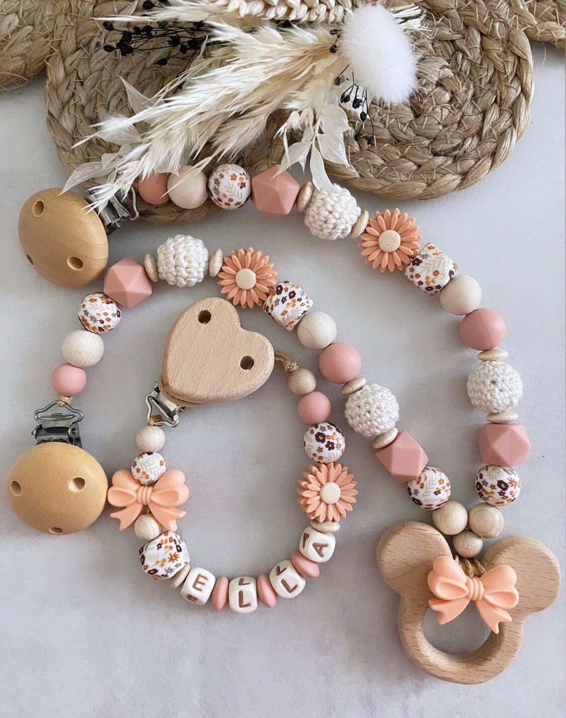 Schnullerkette Mit Name Kinderwagenkette Personalisiert Mädchen Maus Geschenk Zur Geburt von ChriluzaShop