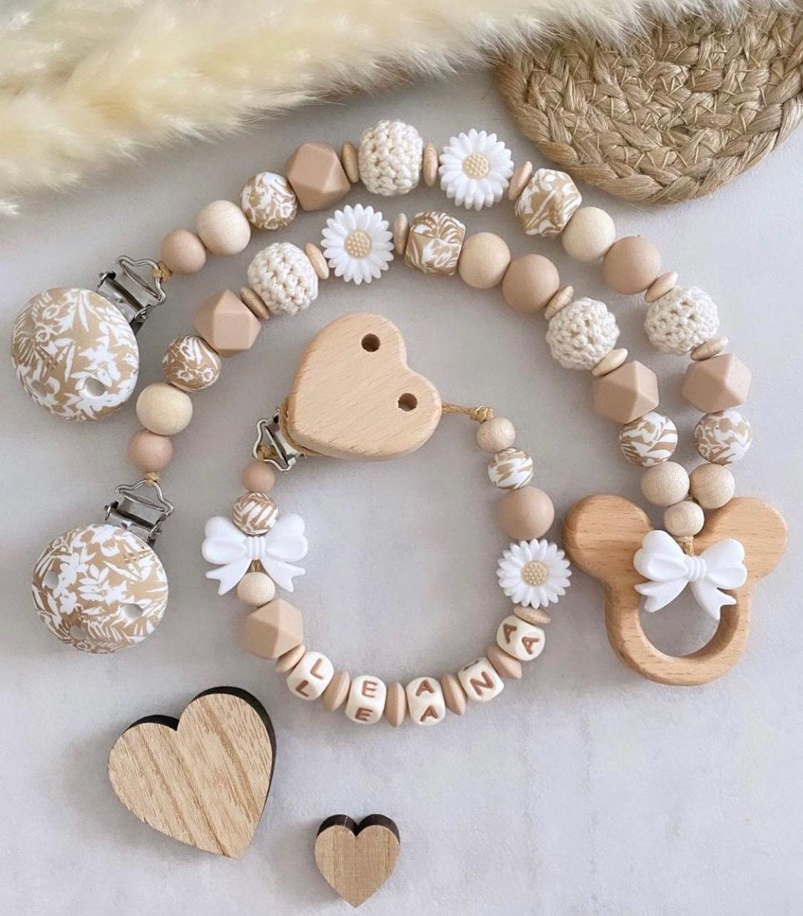 Schnullerkette Mit Name Kinderwagenkette Personalisiert Mädchen Naturtöne Set von ChriluzaShop