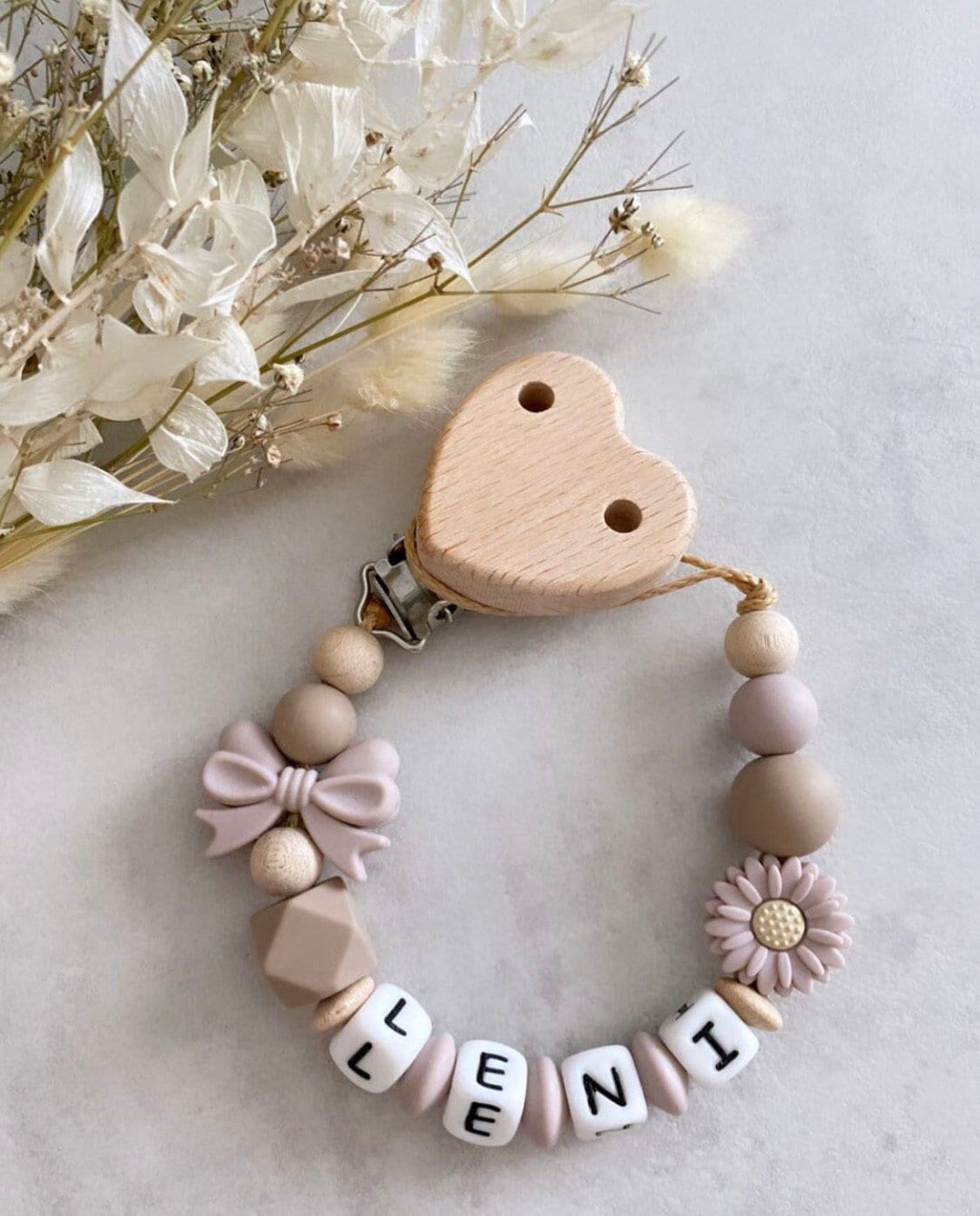 Schnullerkette Mit Name Personalisiert Mädchen Kinderwagenkette Set Blume Herz von ChriluzaShop