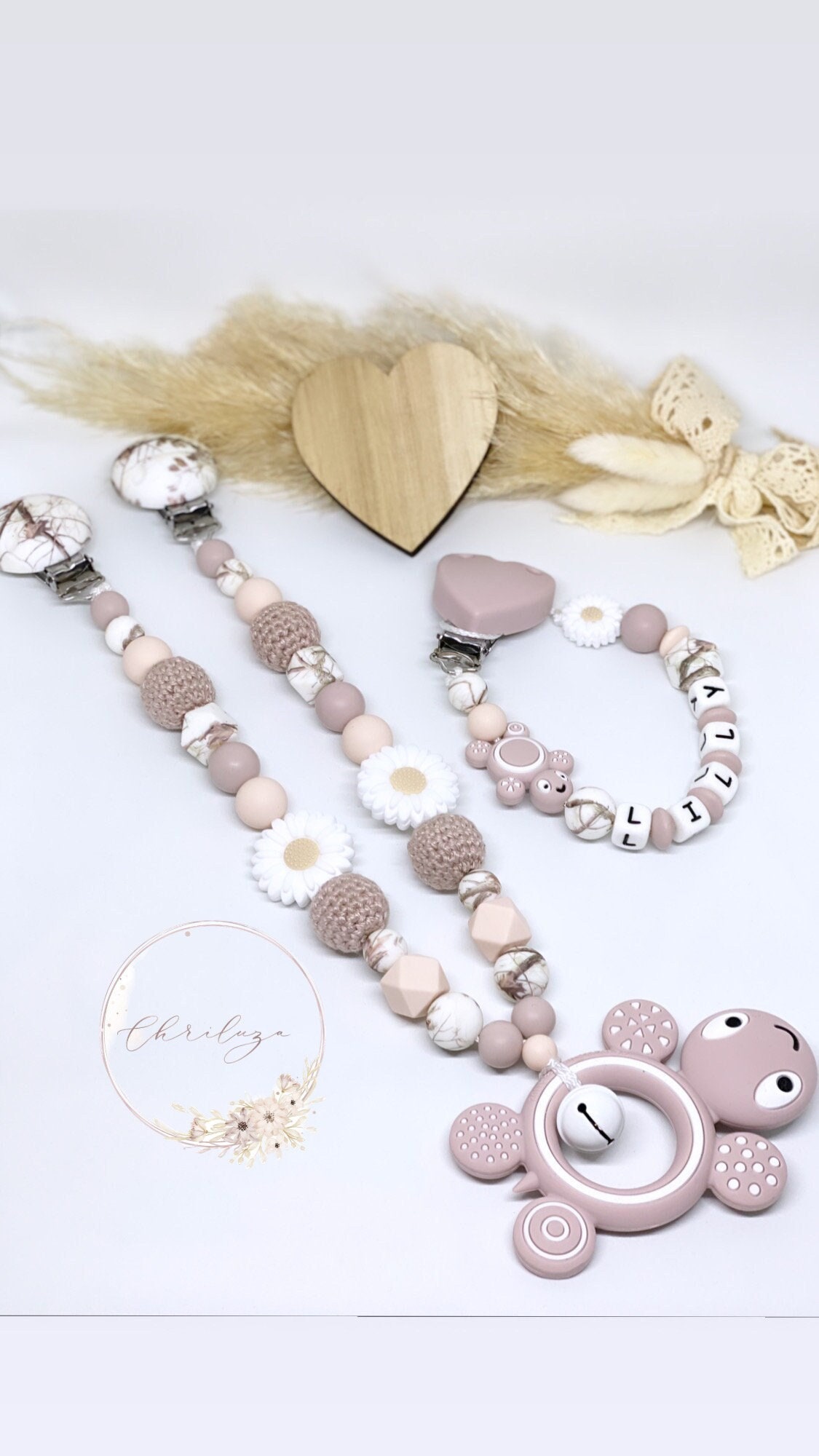 Schnullerkette Mit Namen Kinderwagenkette Set Mädchen Schildkröte Personalisiert von ChriluzaShop