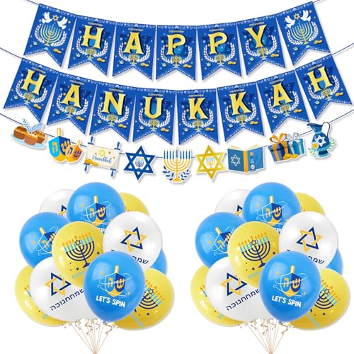 Chris.W Chanukkah-Dekorationsset, Happy Chanukkah-Banner, Chanukka-Girlande, 30,5 cm Folienballons, jüdischer Chanukah-Party-Hintergrund für Chanukah-Mottoparty-Zubehör, von Chris.W