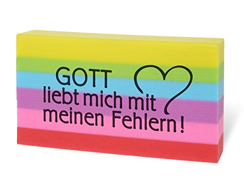 °° Radiergummi in Regenbogenfarben "Gott liebt mich..." von Christliche Geschenkideen