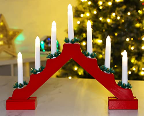 Christmas Concepts Weihnachten Red Wooden Candle-Brücke mit warmweißen LED-Leuchten - Batteriebetrieben von Christmas Concepts